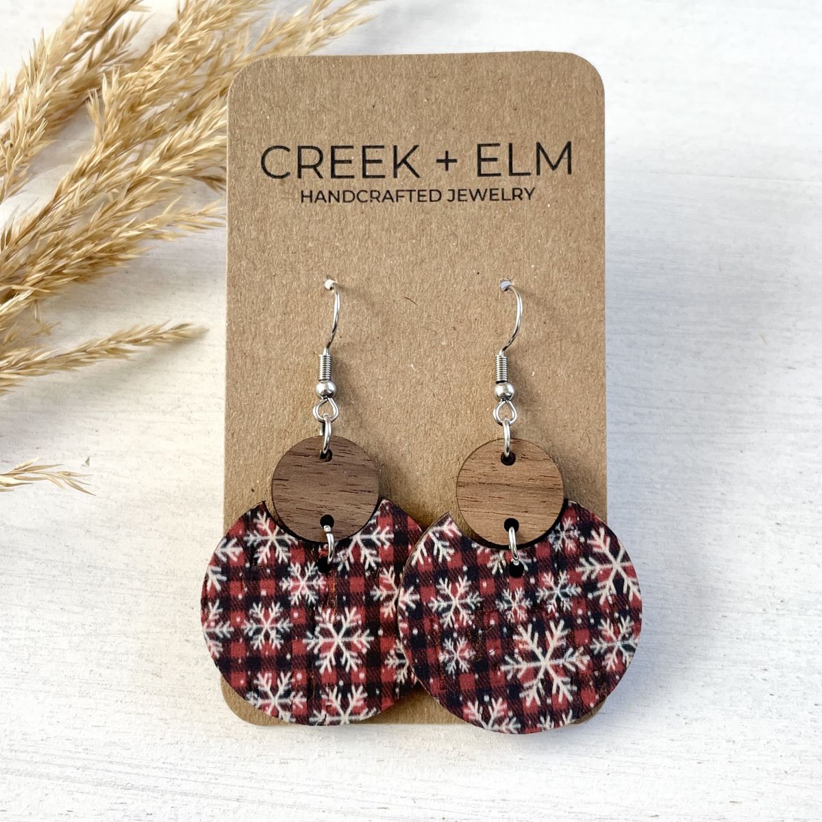 Cora Walnut Wood + Cork Earrings- Snowflake