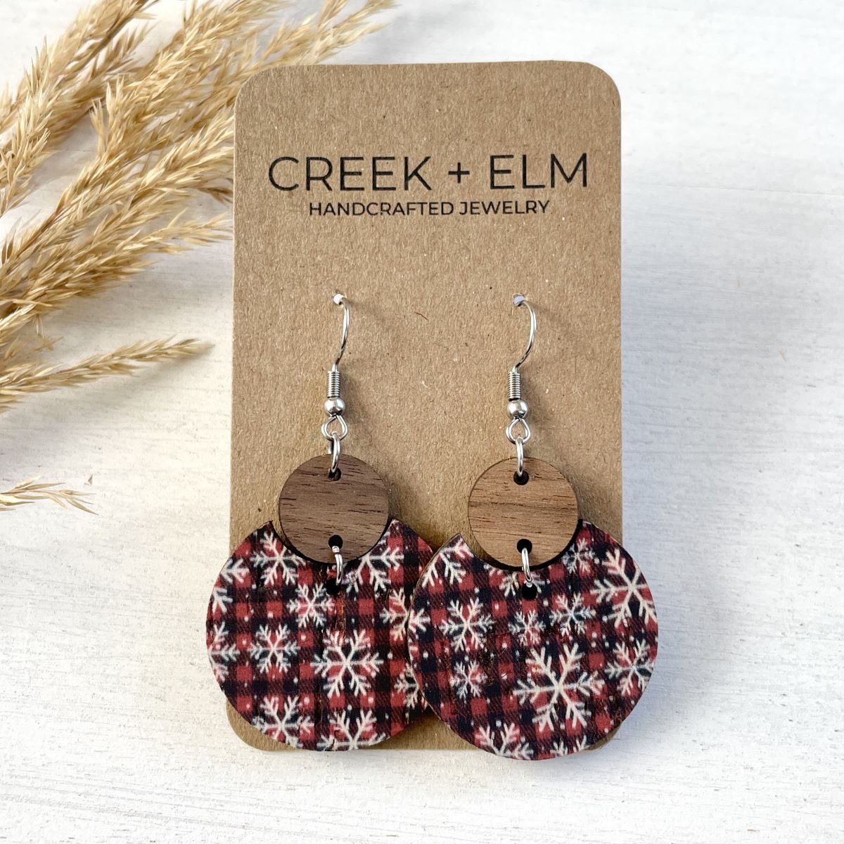 Cora Walnut Wood + Cork Earrings- Snowflake