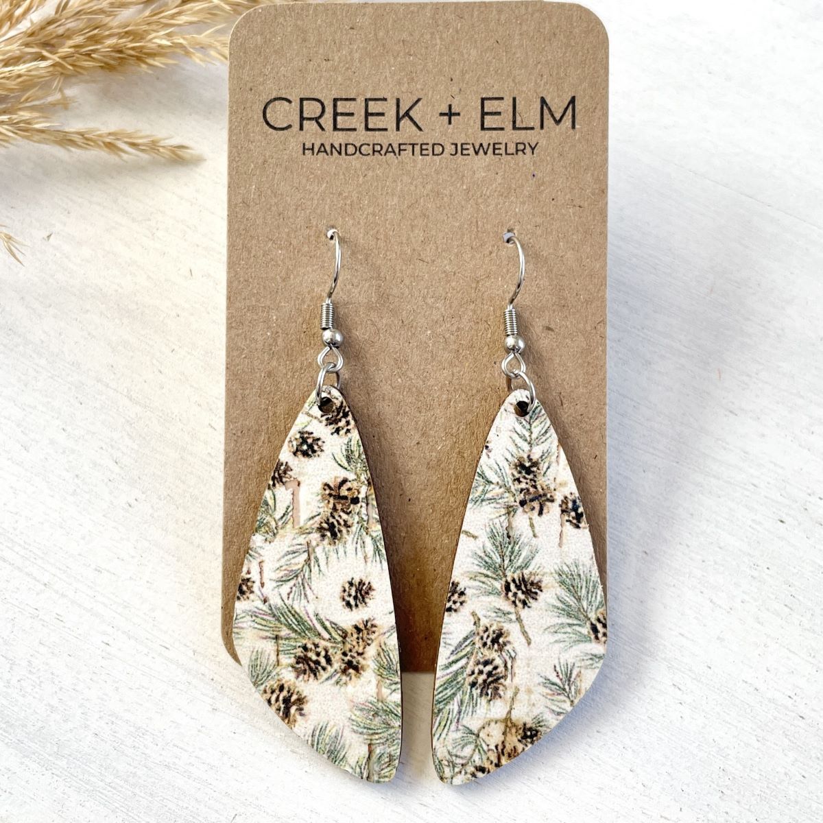 Eliza Cork Teardrop Earrings- Evergreen