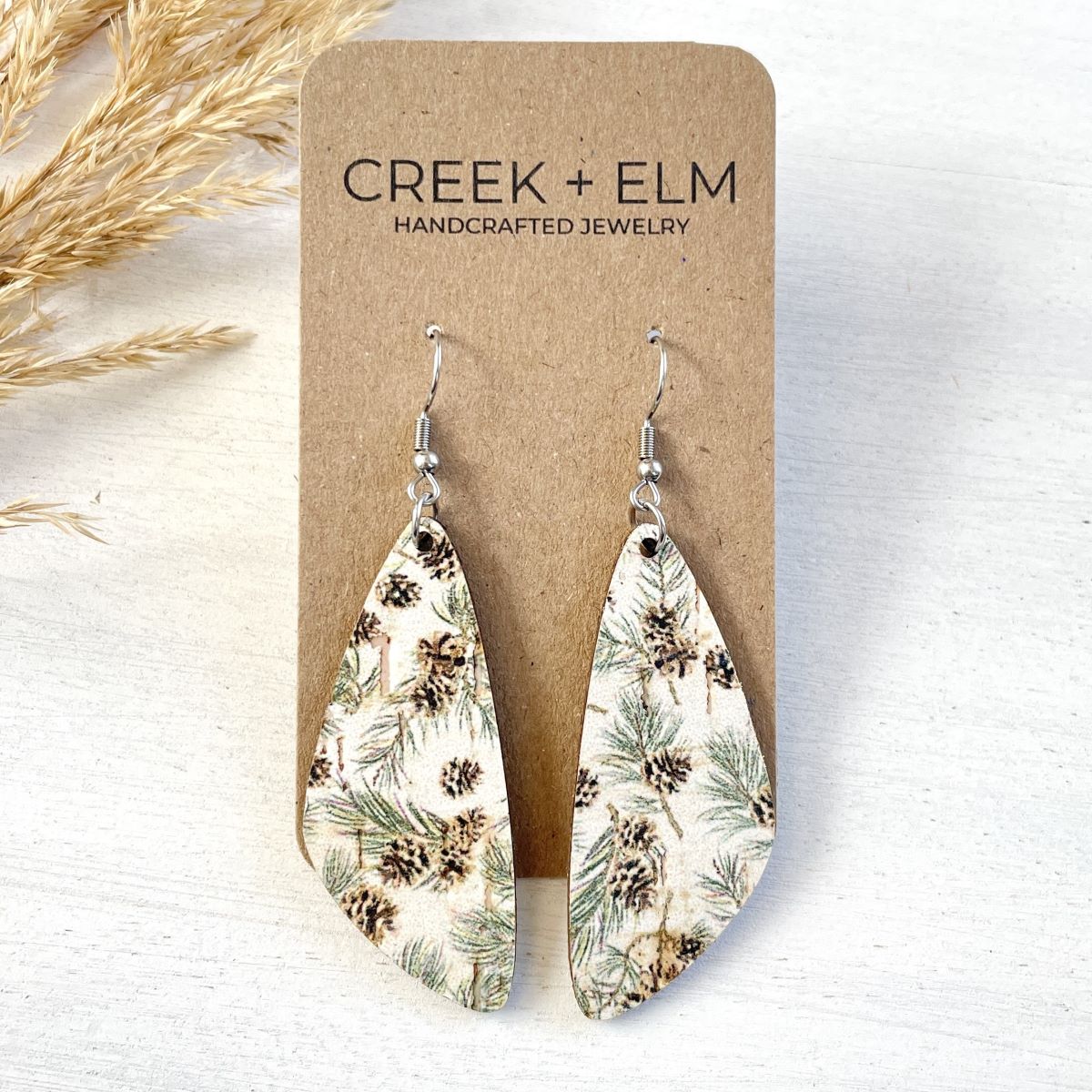 Eliza Cork Teardrop Earrings- Evergreen