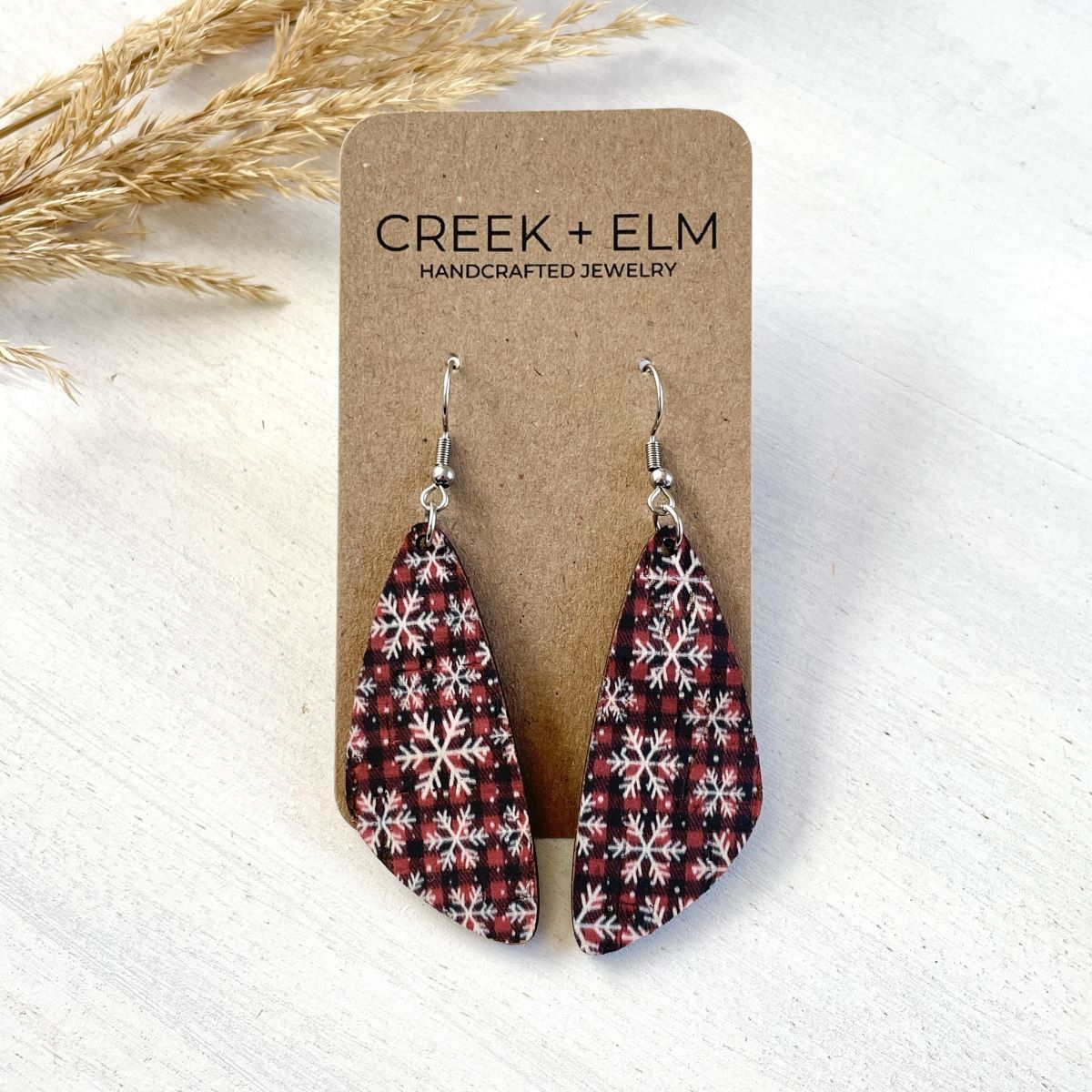 Eliza Cork Teardrop Earrings- Snowflakes