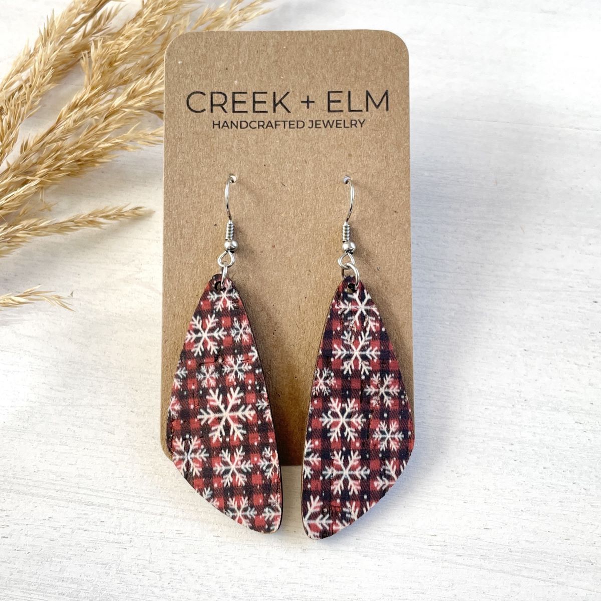 Eliza Cork Teardrop Earrings- Snowflakes