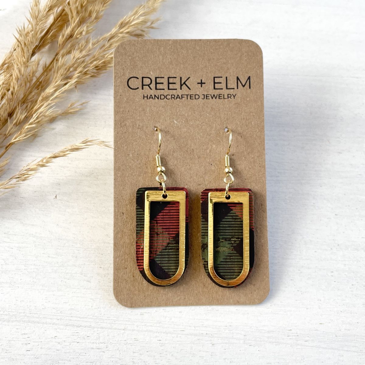 Lena Buffalo Plaid and Arch Accent Cork Earrings