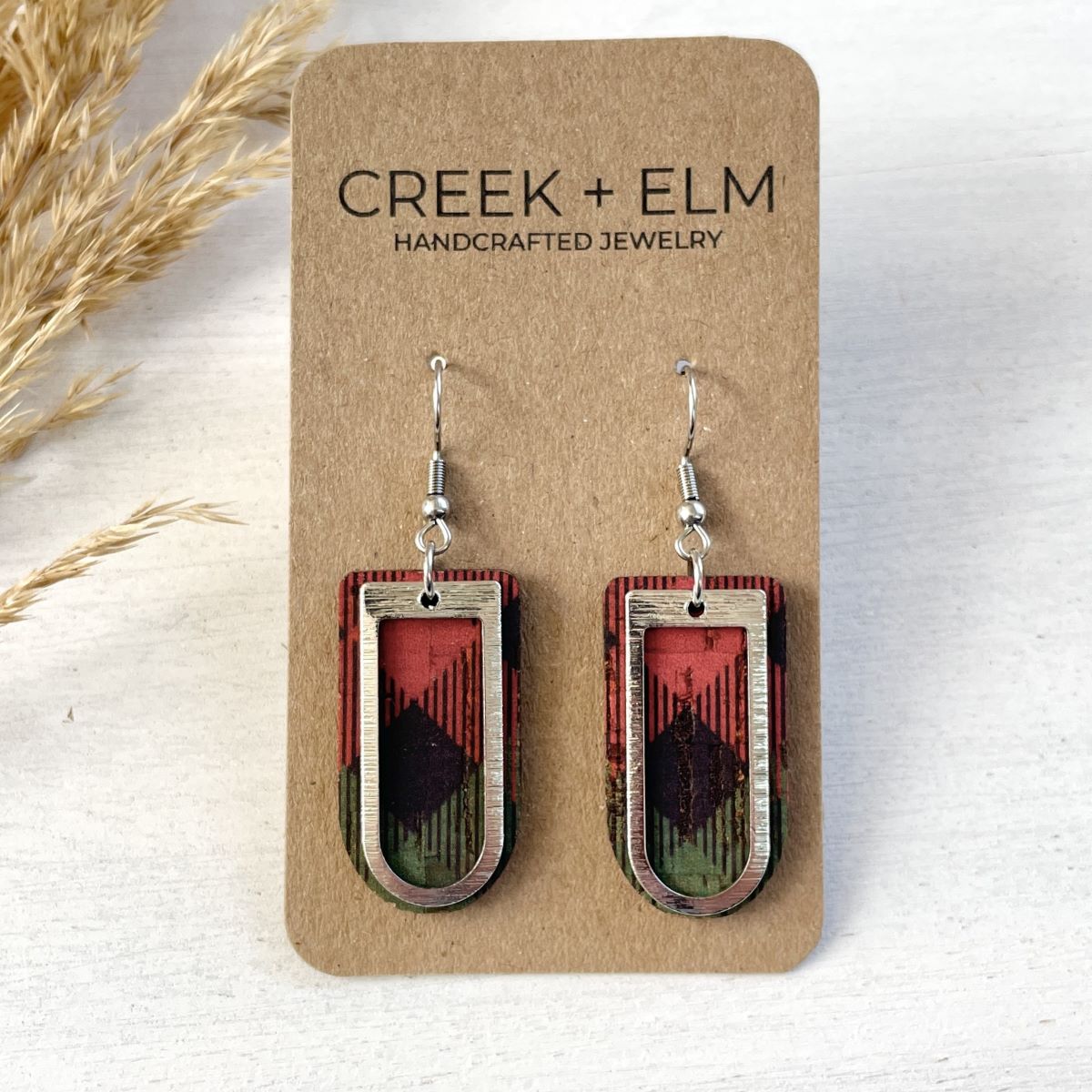 Lena Buffalo Plaid and Arch Accent Cork Earrings