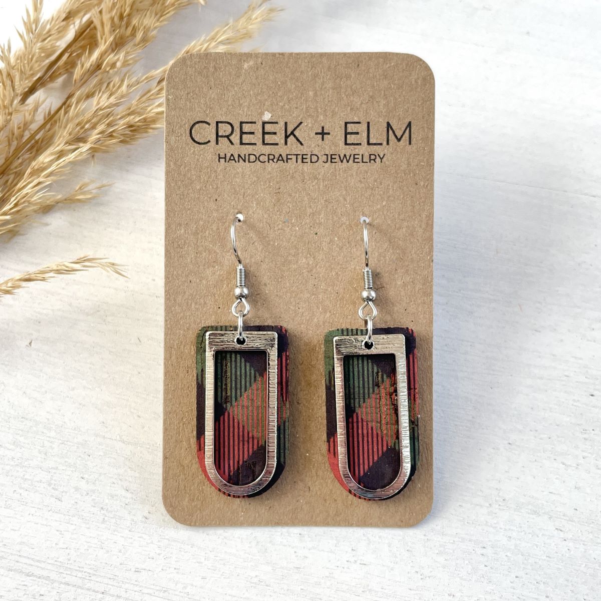 Lena Buffalo Plaid and Arch Accent Cork Earrings