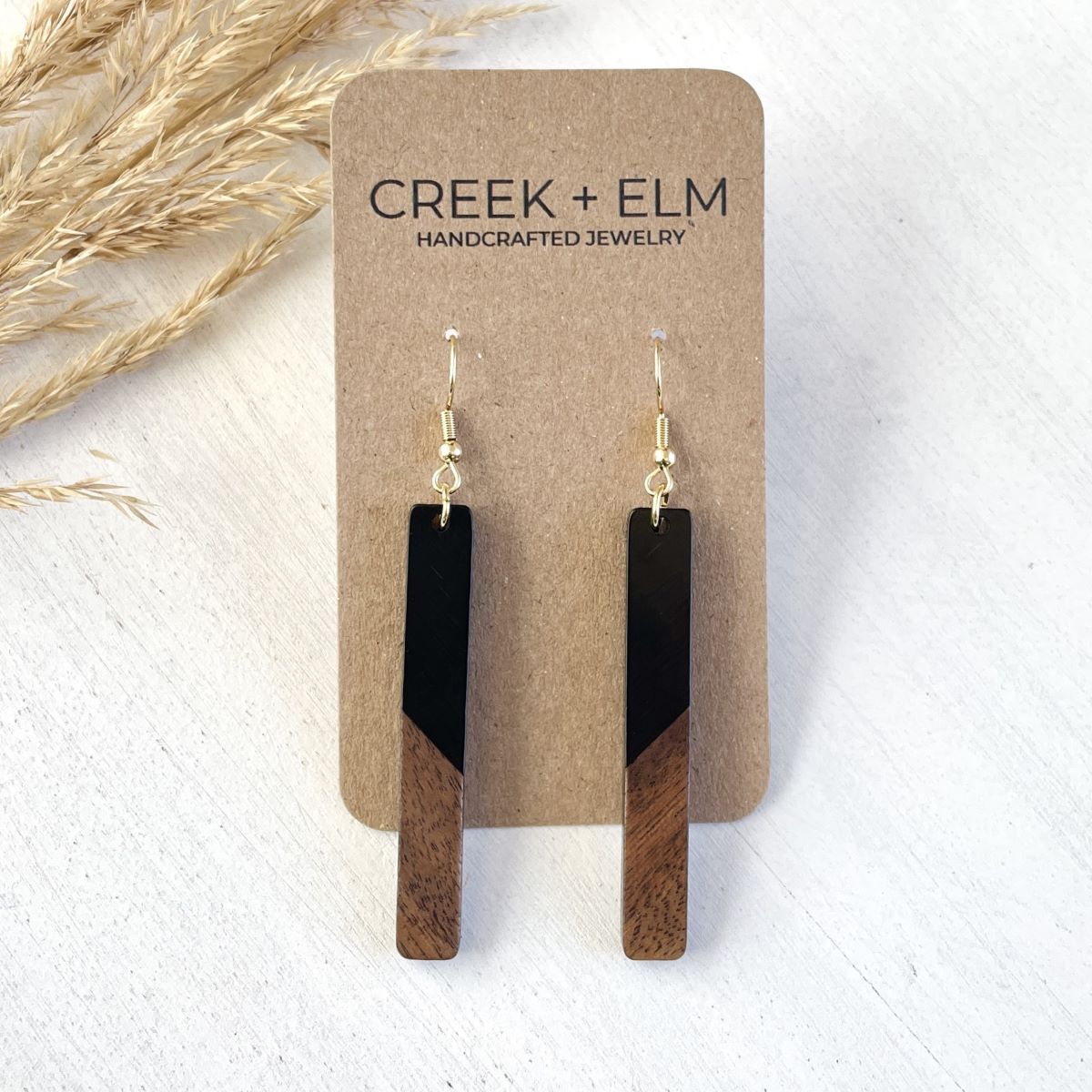 Lottie Resin + Walnut Wood Dangles- Black