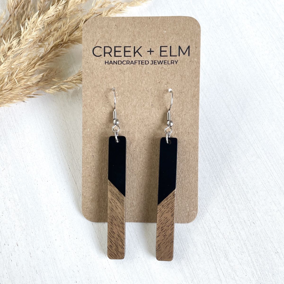 Lottie Resin + Walnut Wood Dangles- Black