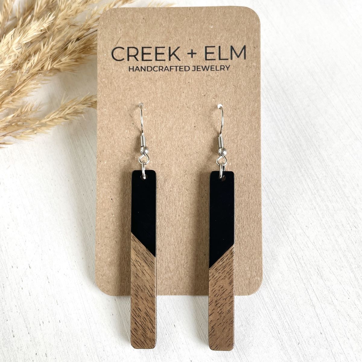 Lottie Resin + Walnut Wood Dangles- Black