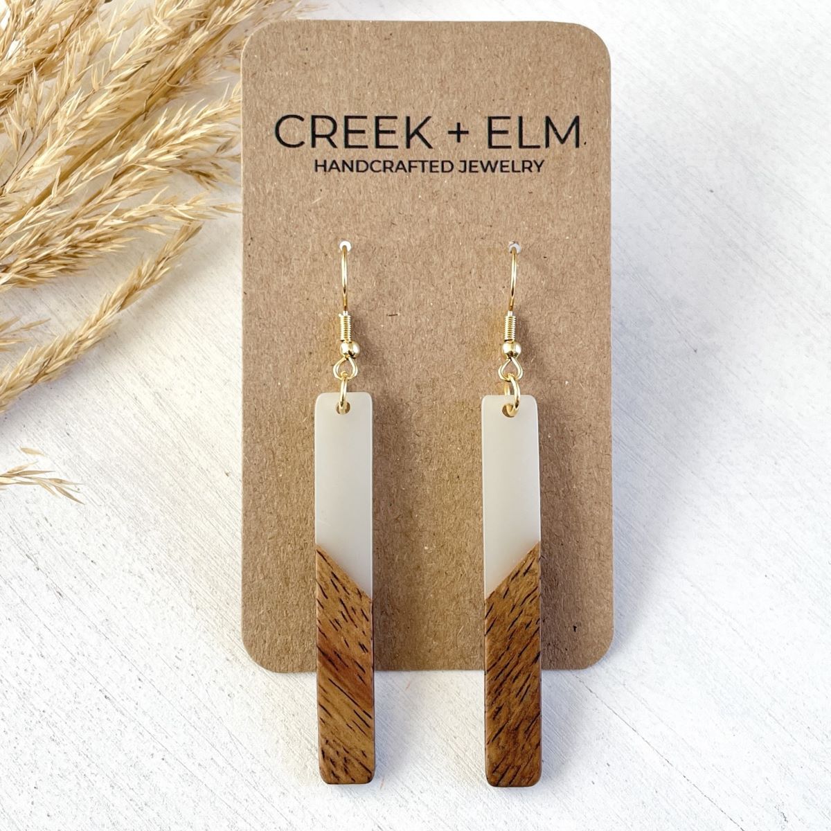 Lottie Resin + Walnut Wood Dangles- Light Gray