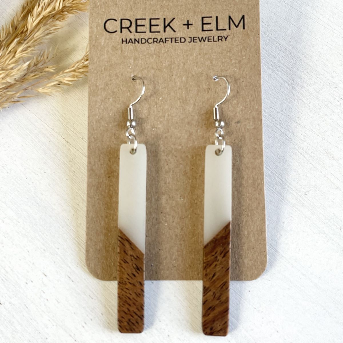 Lottie Resin + Walnut Wood Dangles- Light Gray