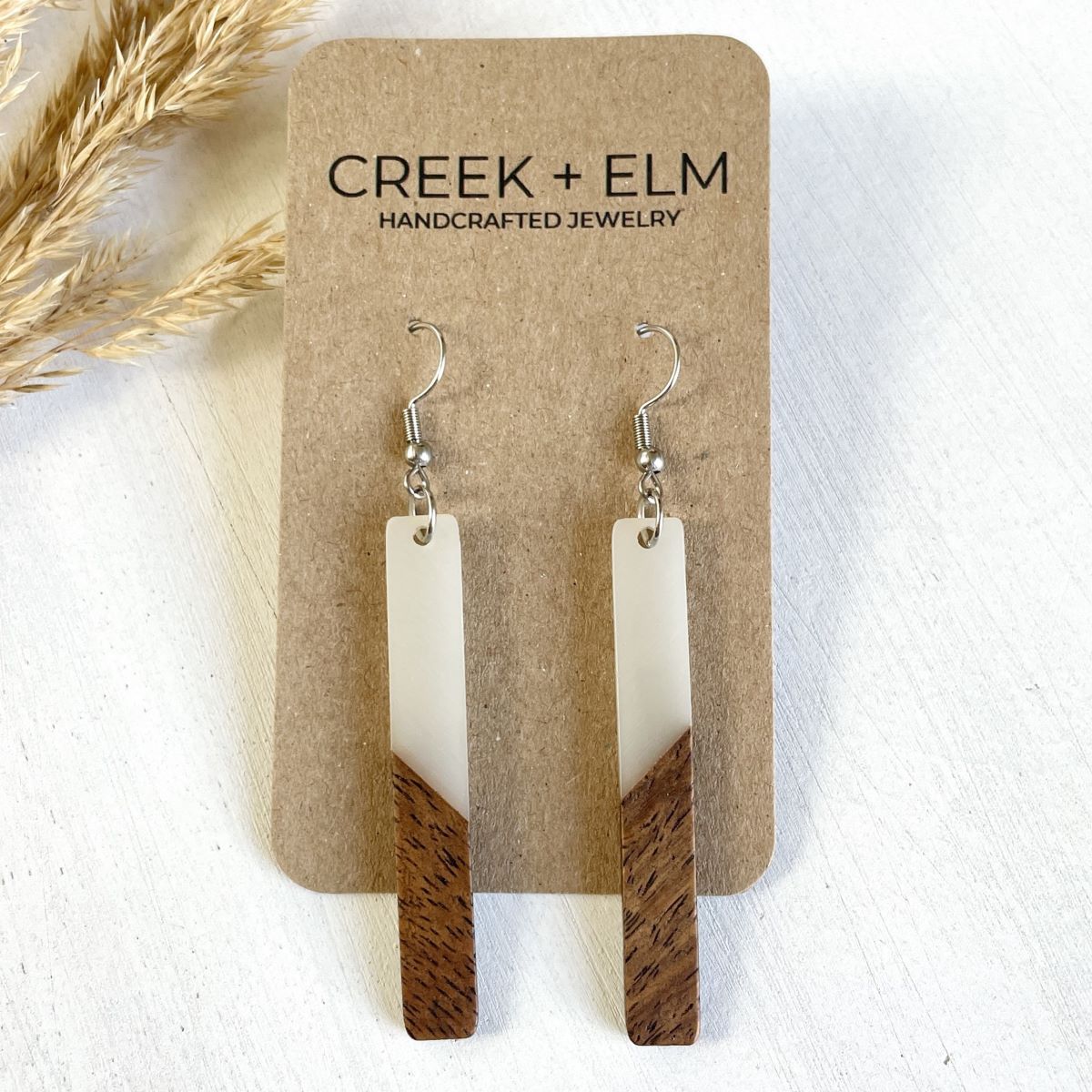 Lottie Resin + Walnut Wood Dangles- Light Gray