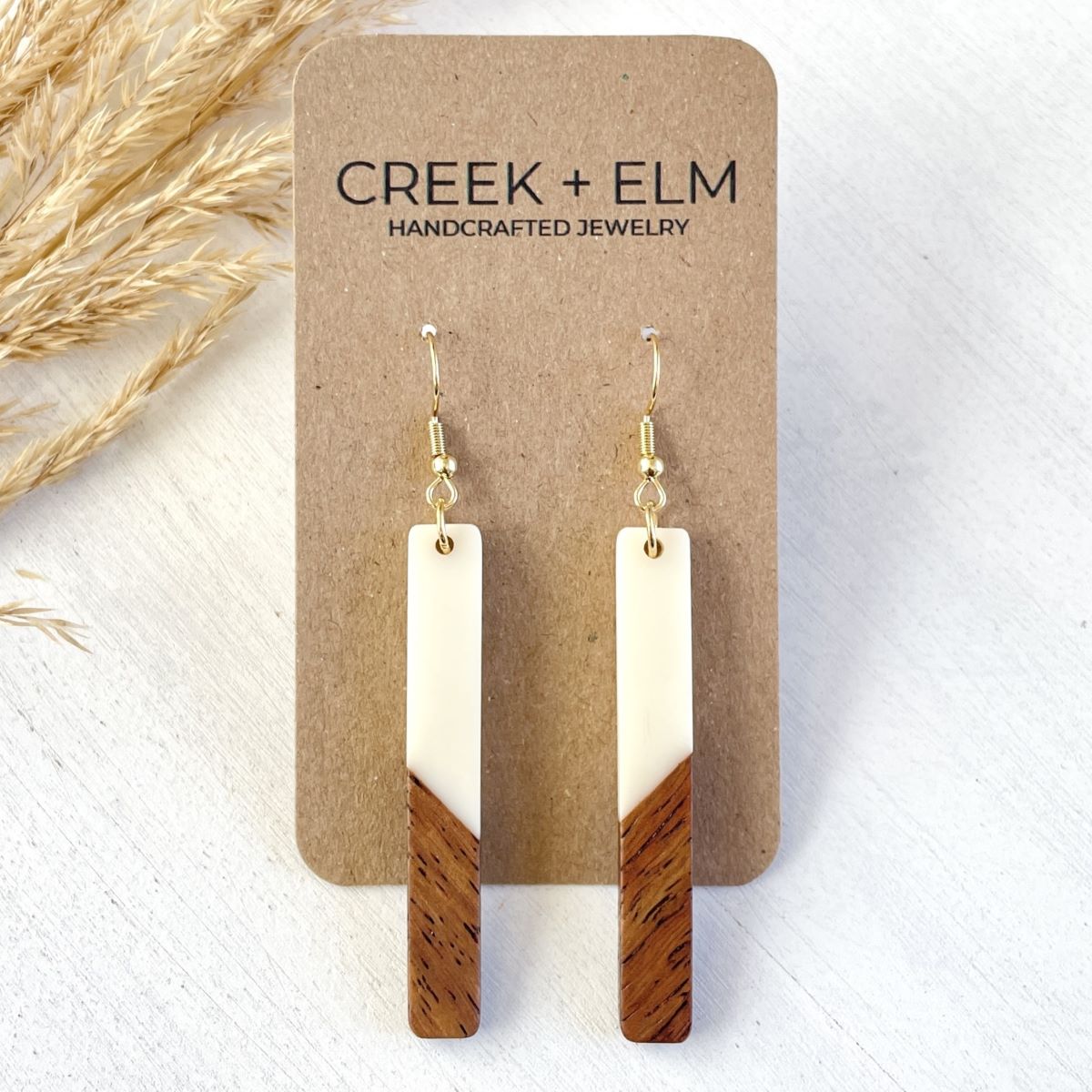 Lottie Resin + Walnut Wood Dangles- White