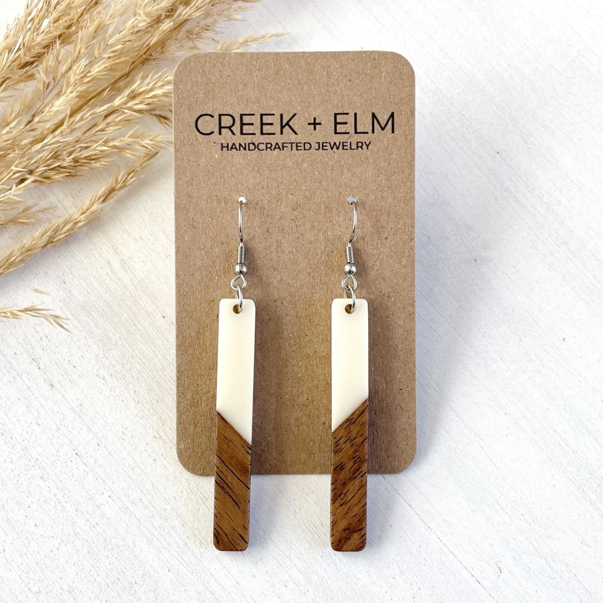 Lottie Resin + Walnut Wood Dangles- White