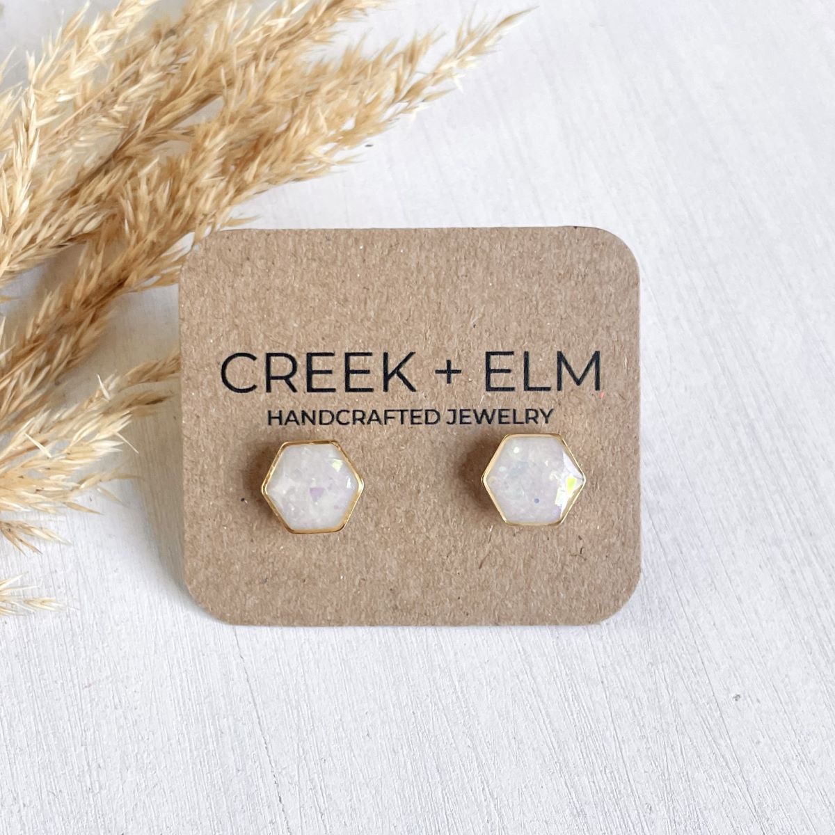 Clay Hexagon Studs- Opal