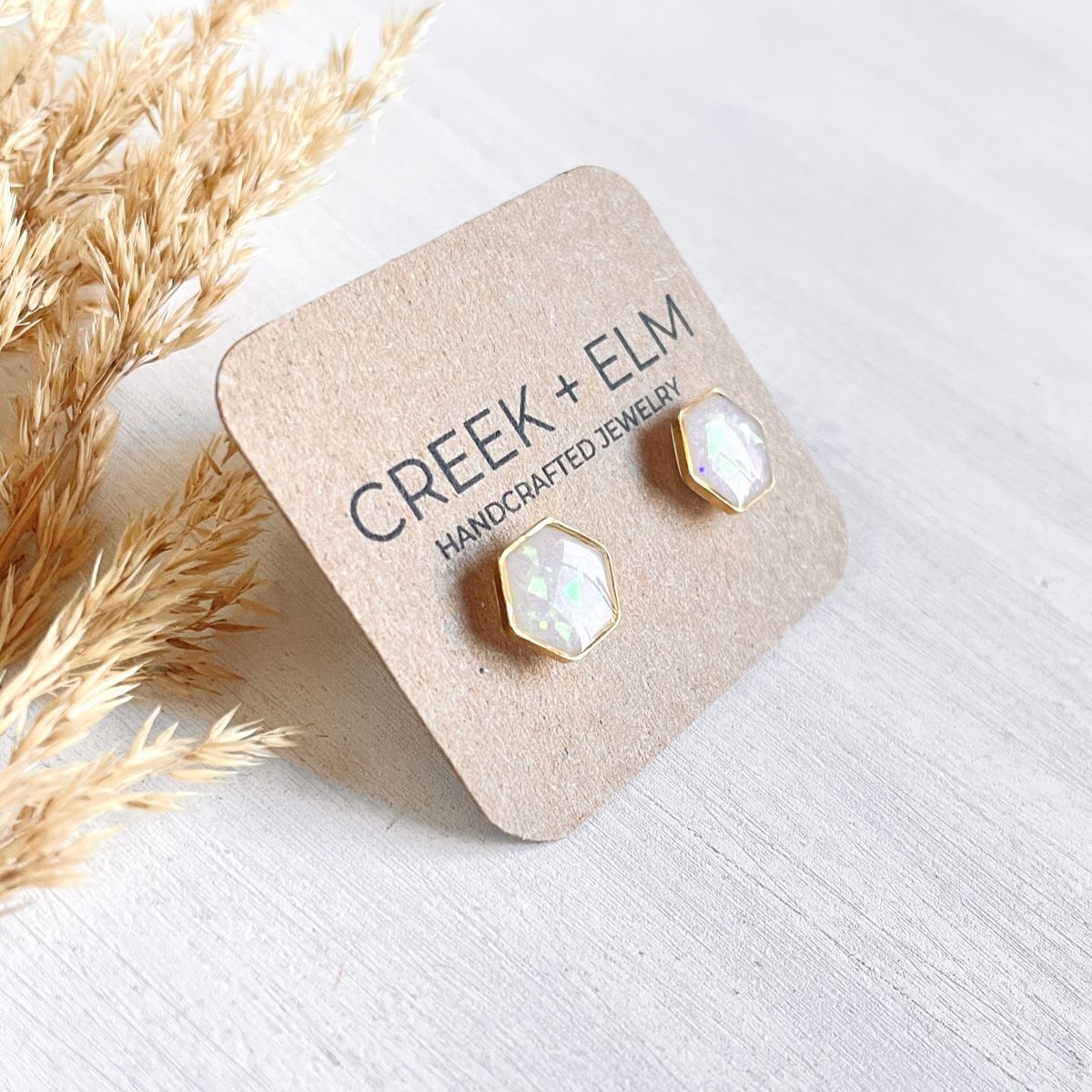 Clay Hexagon Studs- Opal