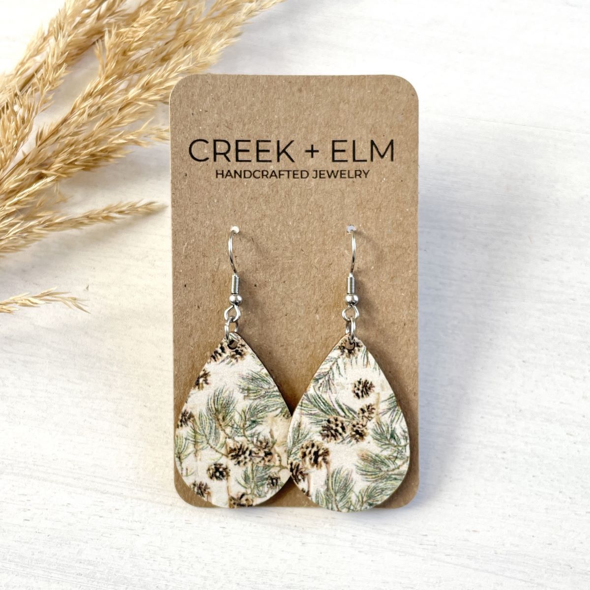 Teardrop Cork Earrings- Evergreen