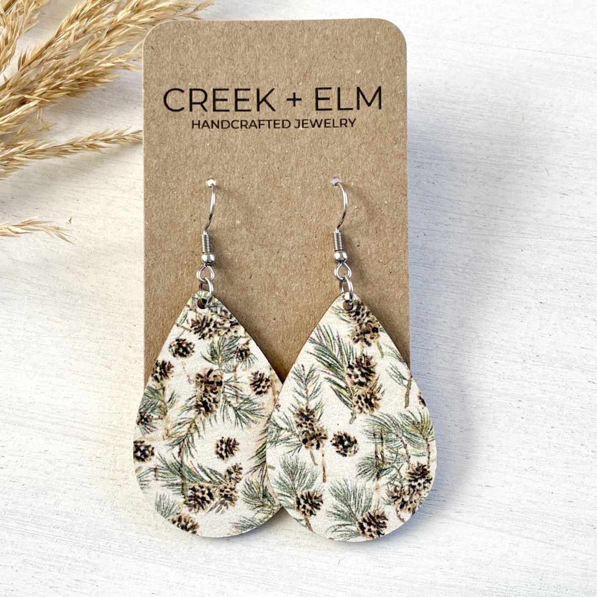 Teardrop Cork Earrings- Evergreen