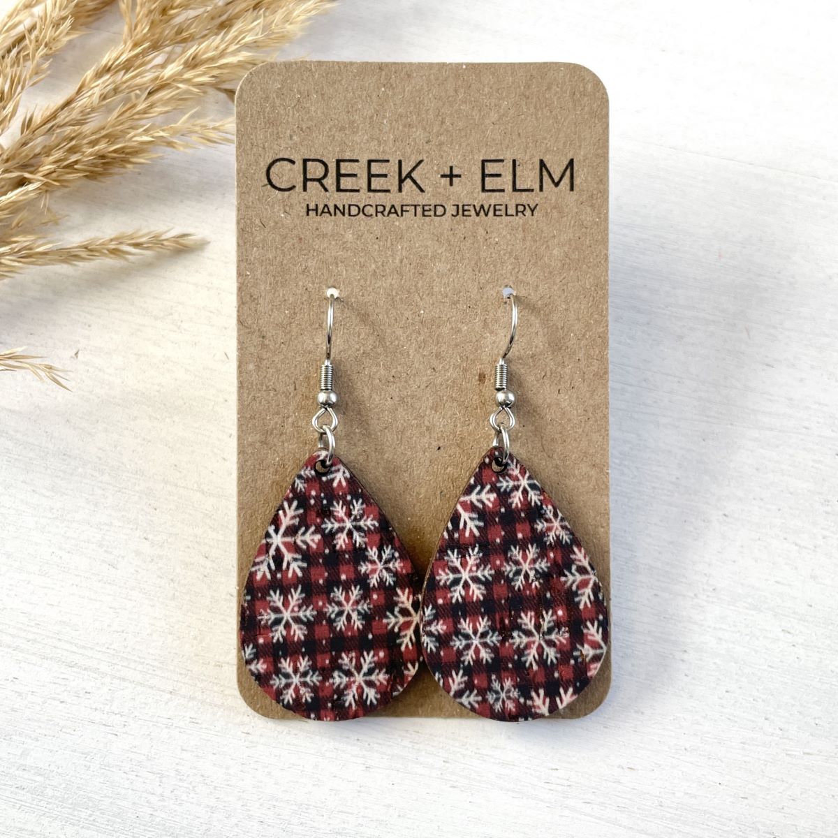 Teardrop Cork Earrings- Snowflakes