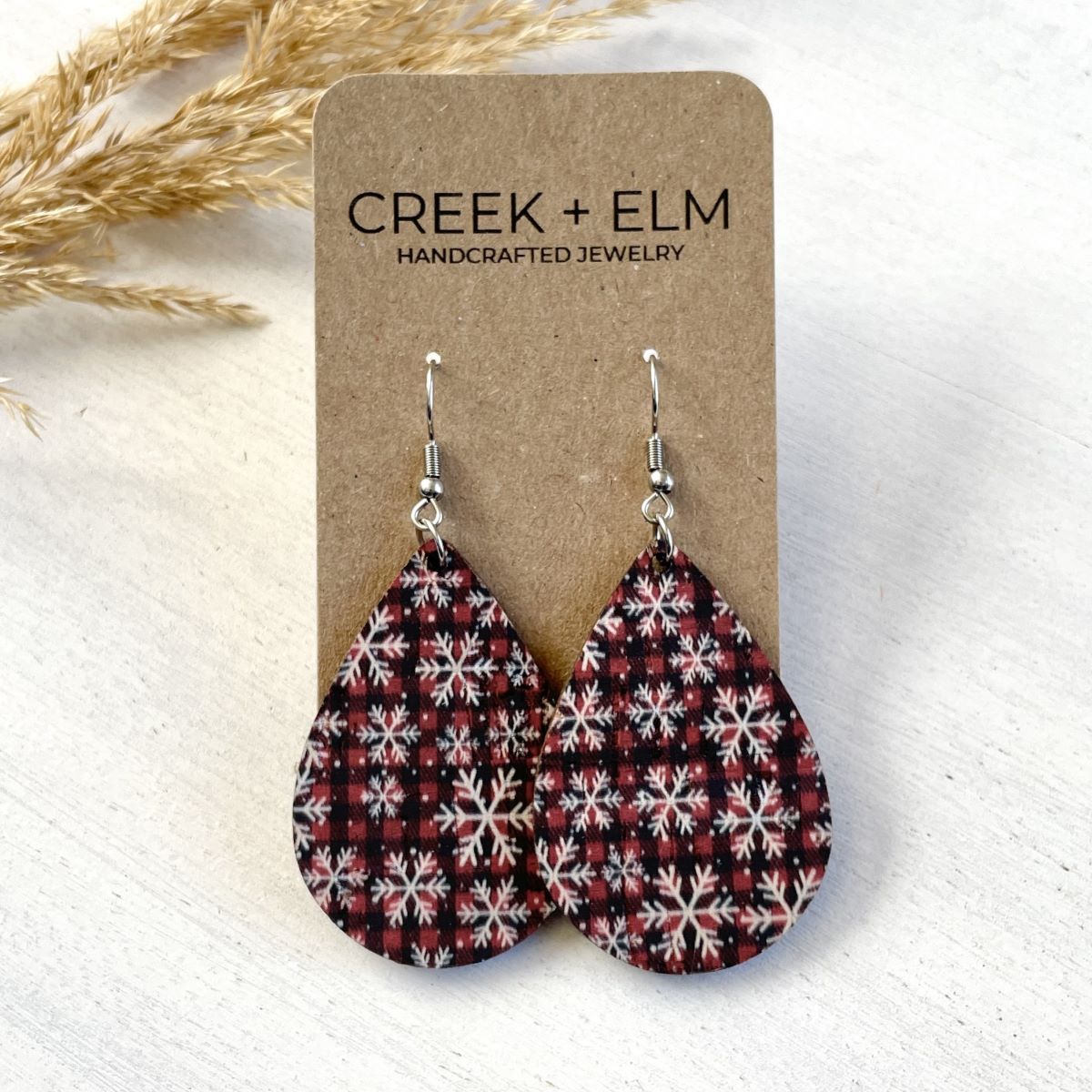Teardrop Cork Earrings- Snowflakes