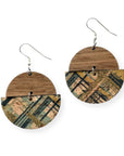 Everly Cork and Wood Handcrafted Round Earrings-Green Weave