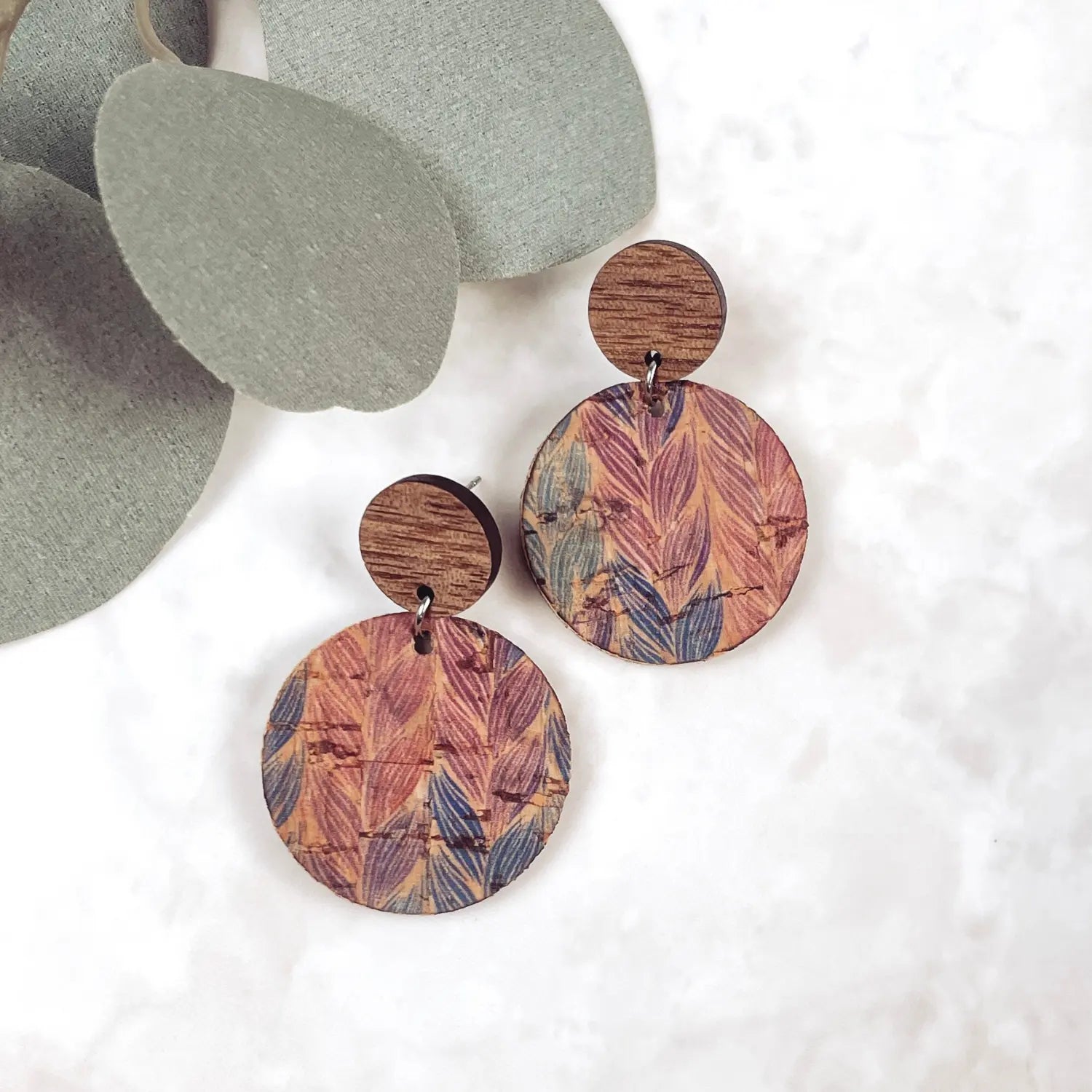 Liyra Cork and Walnut Wood Circle Earrings-Braided Pastel Creek + Elm