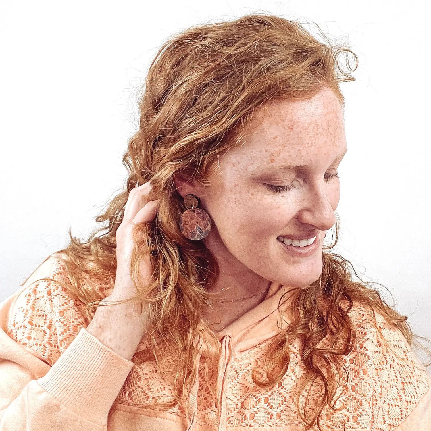 Liyra Cork and Walnut Wood Circle Earrings-Braided Pastel Creek + Elm