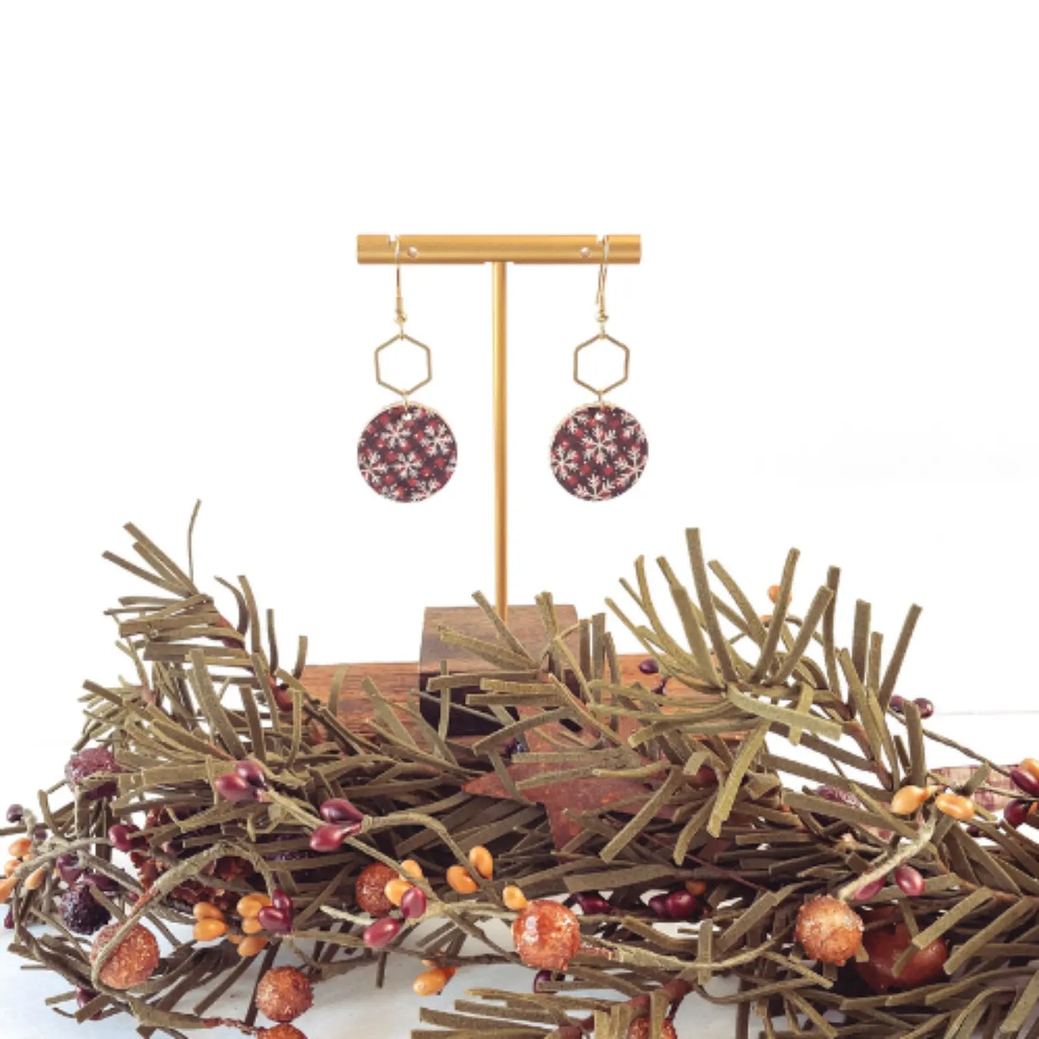 Elizabeth Snowflake Cork and Hexagon Earrings Creek + Elm