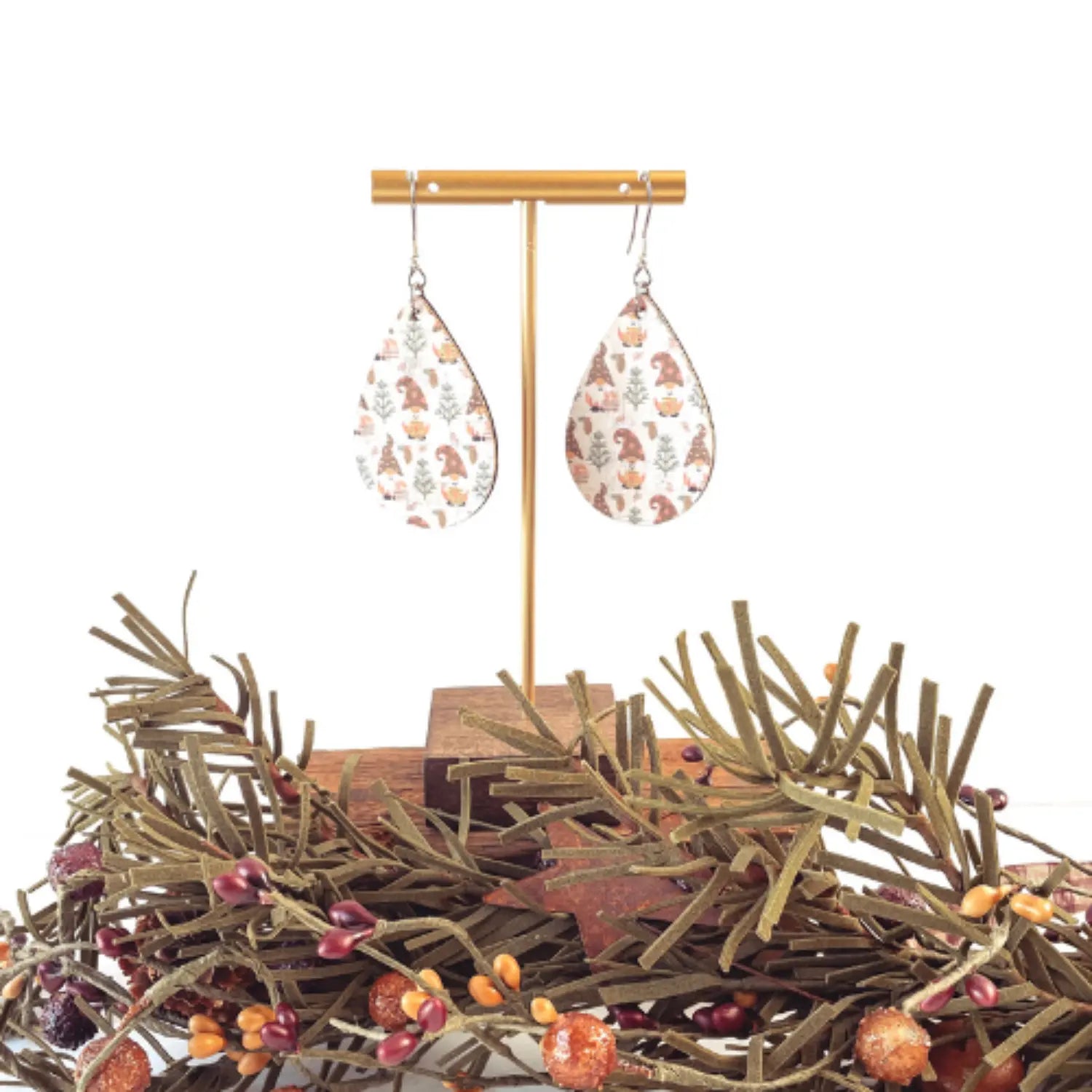 Teardrop Holiday Gnome Cork Earrings Creek + Elm