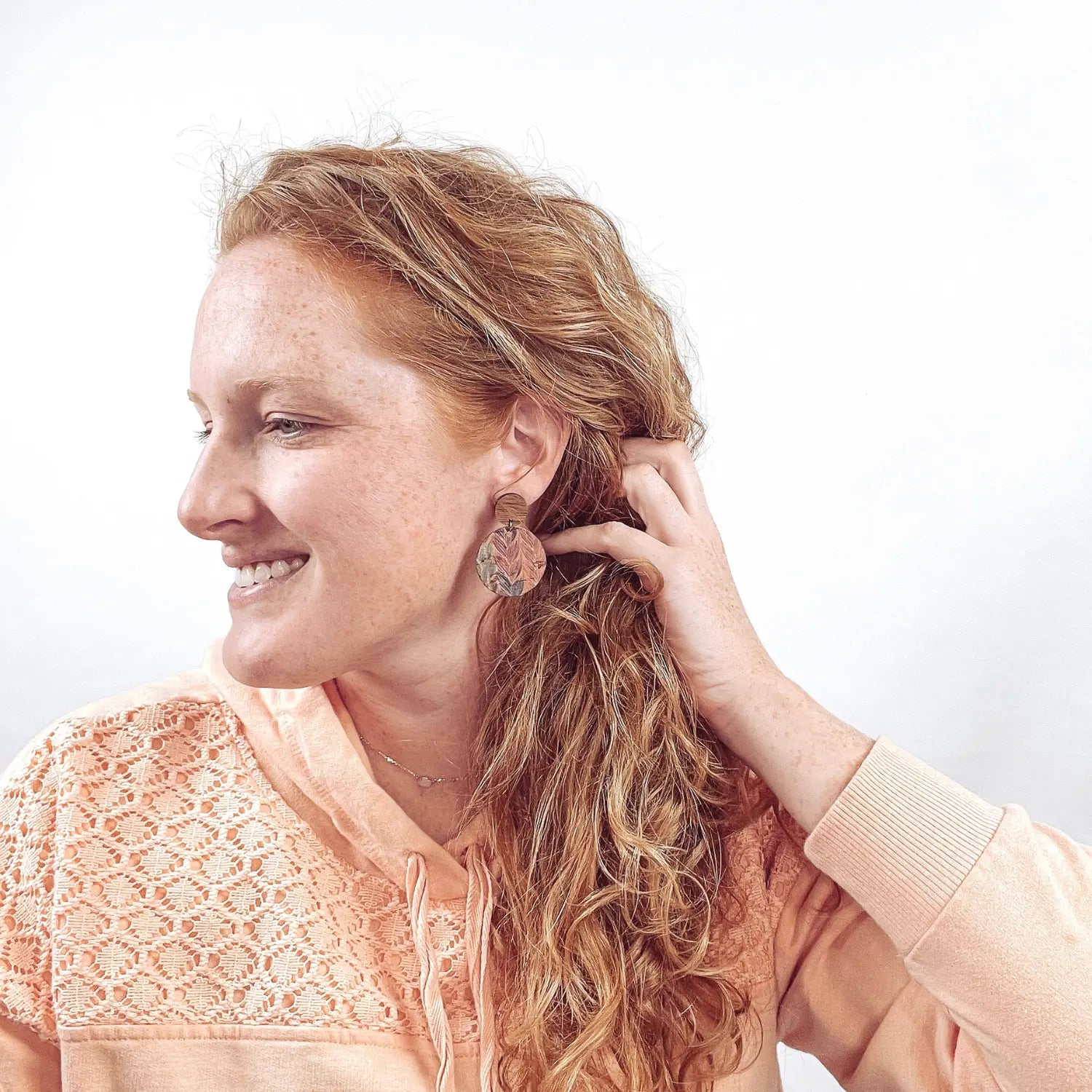 Liyra Cork and Walnut Wood Circle Earrings-Braided Pastel Creek + Elm