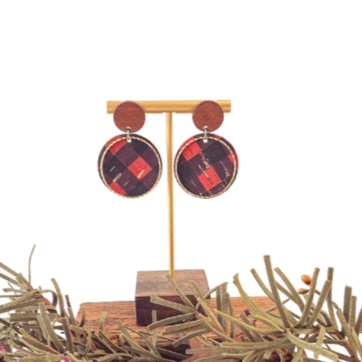 Liyra Cork and Walnut Wood Circle Earrings