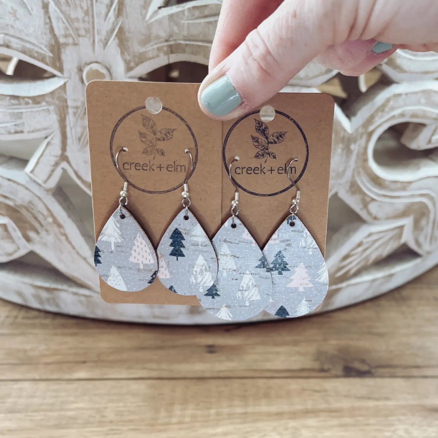 Teardrop Christmas Tree Cork Earrings Creek + Elm