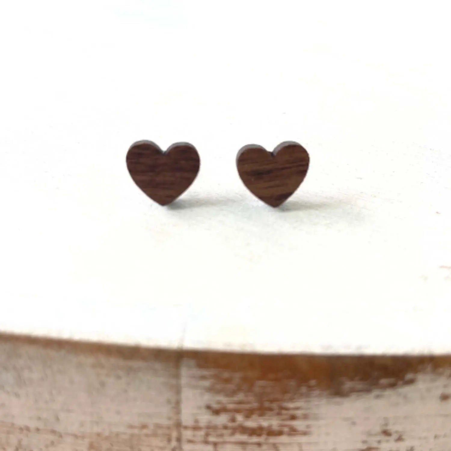 Walnut Wood Heart Stud Earrings