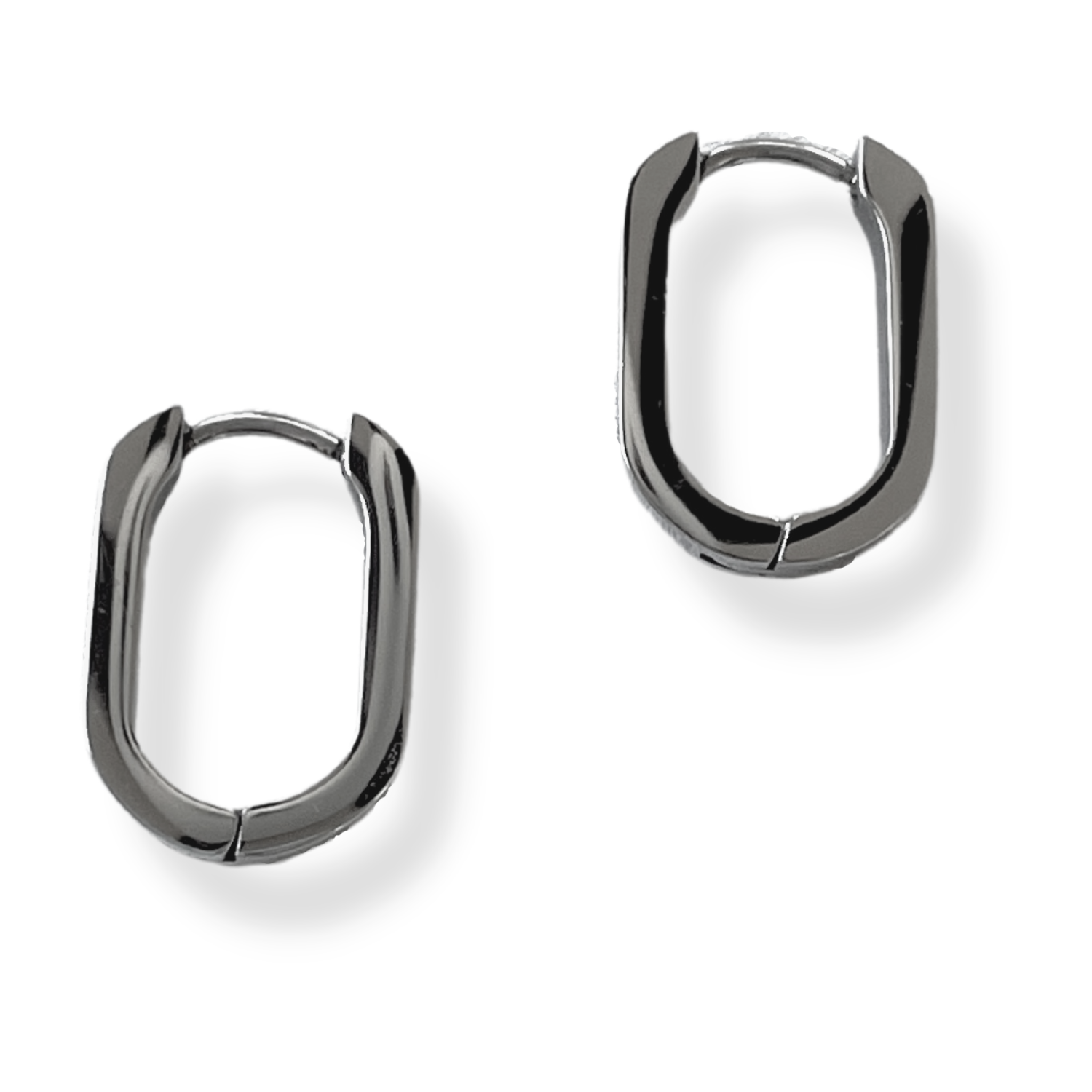 Huggie Hoop- Silver Oval Stainless Steel