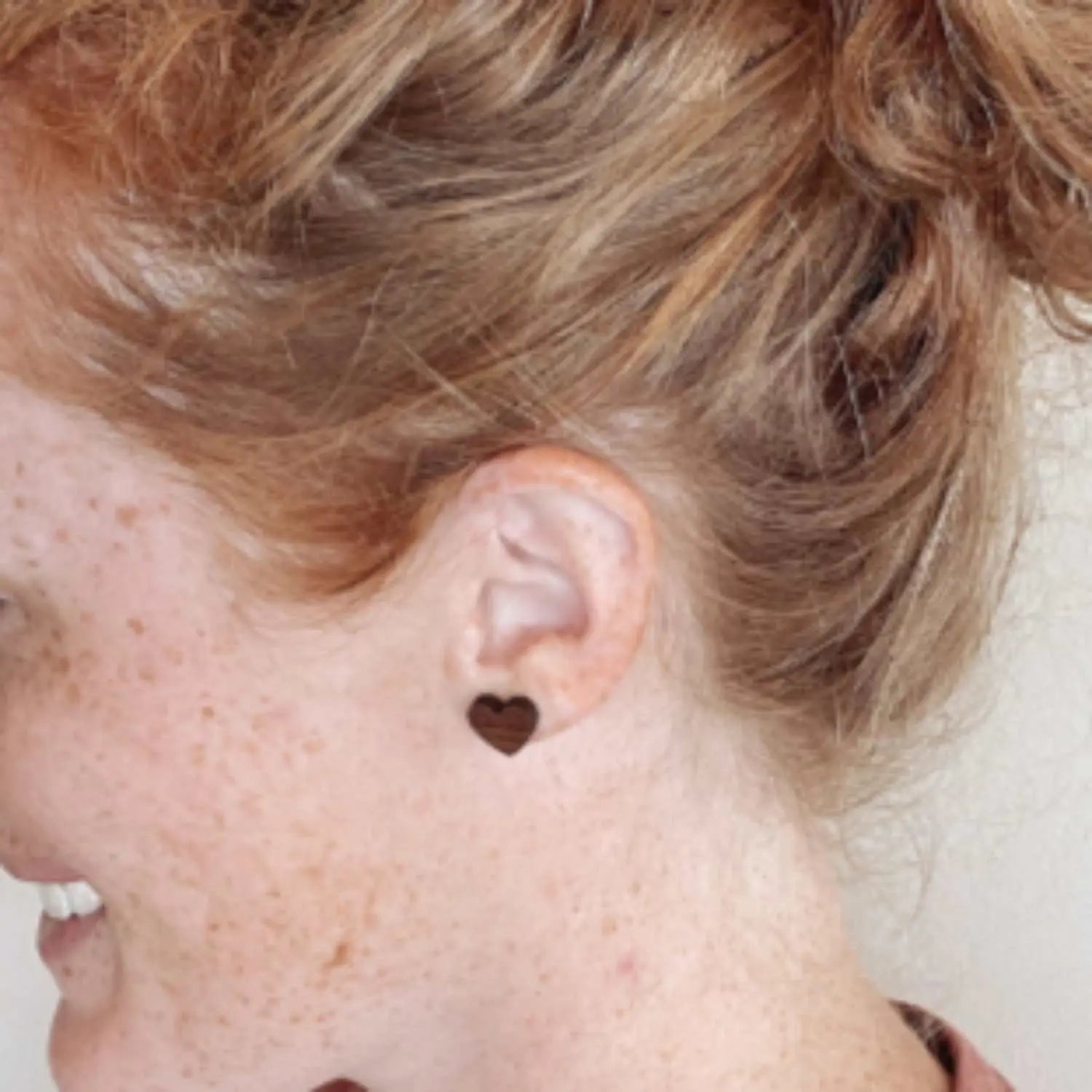 Walnut Wood Heart Stud Earrings