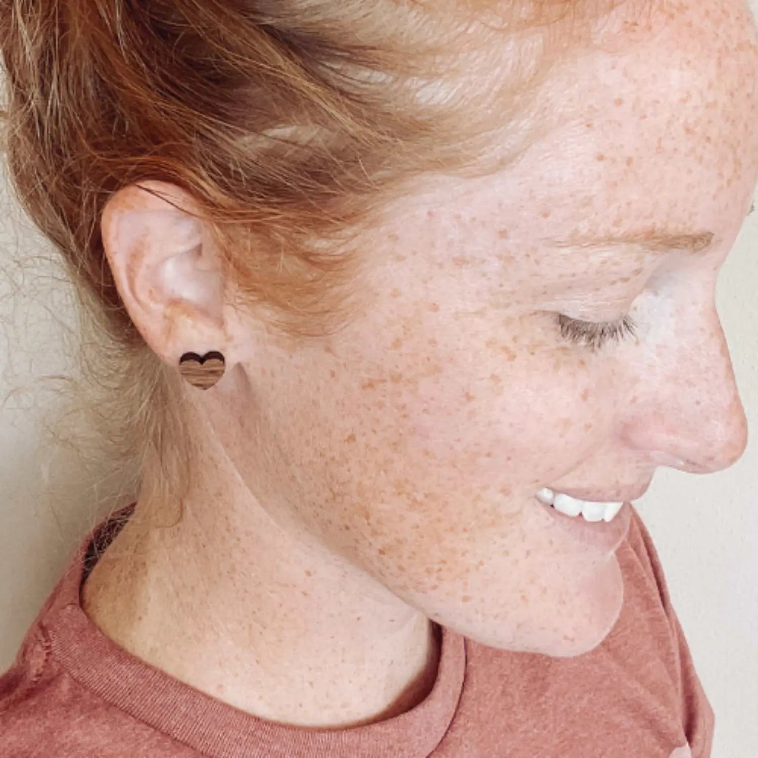 Walnut Wood Heart Stud Earrings