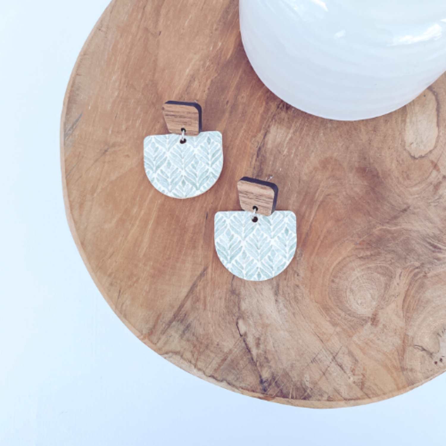 Charlie Walnut Wood and Cork Earrings-Teal Modern