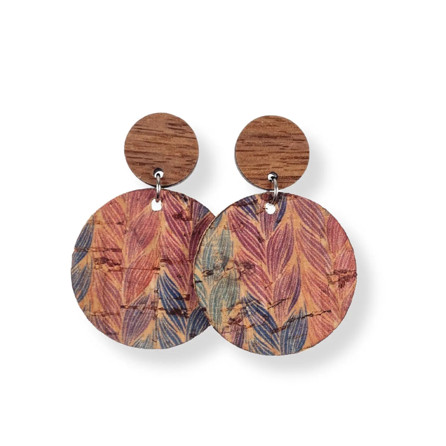 Liyra Cork and Walnut Wood Circle Earrings-Braided Pastel Creek + Elm