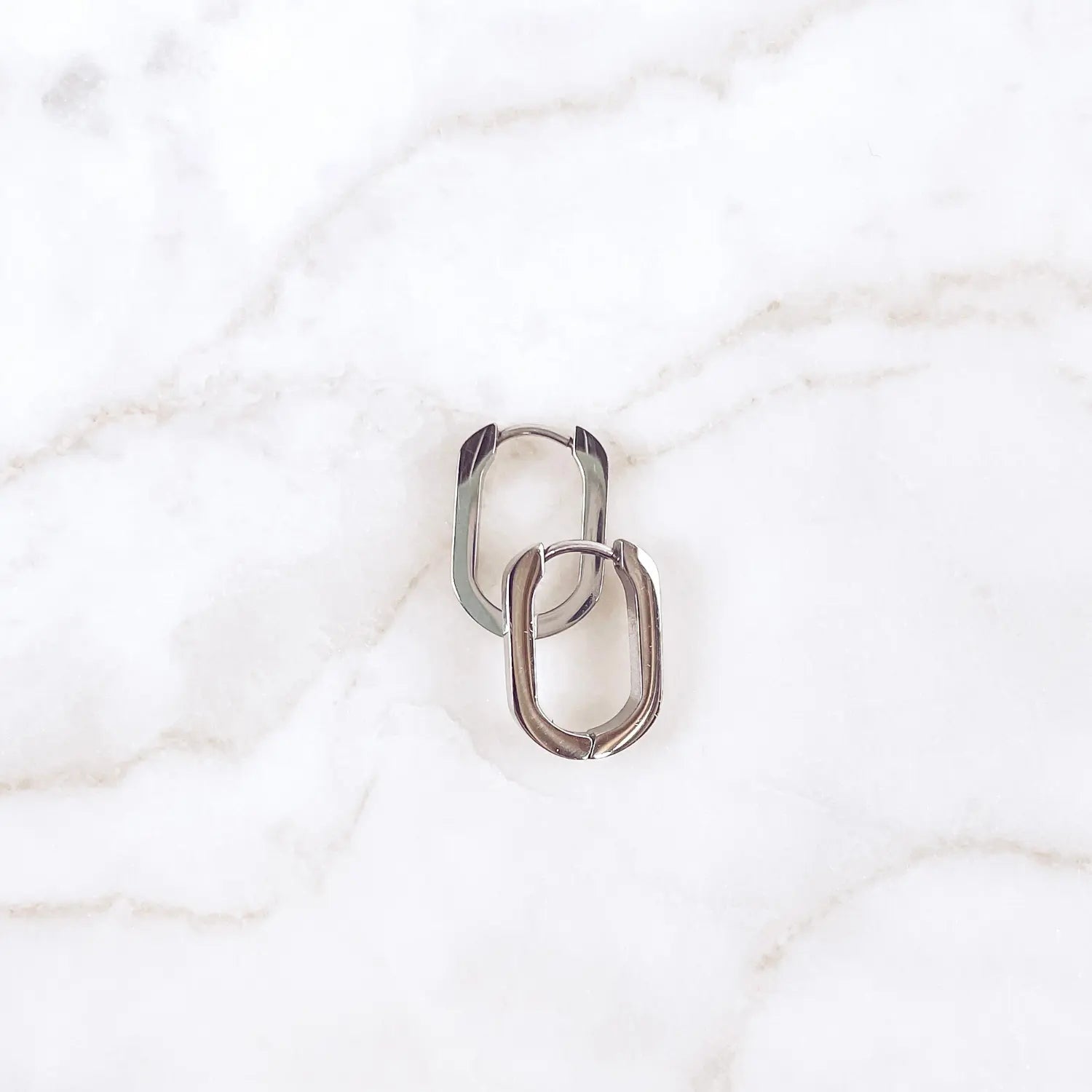 Huggie Hoop- Silver Oval Stainless Steel Creek + Elm