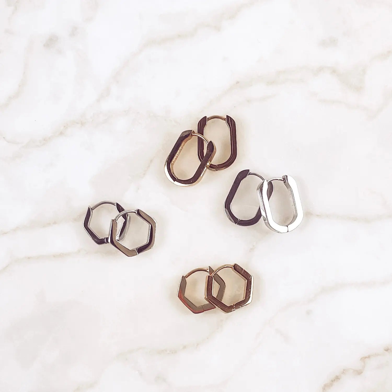 Huggie Hoop- Silver Oval Stainless Steel Creek + Elm