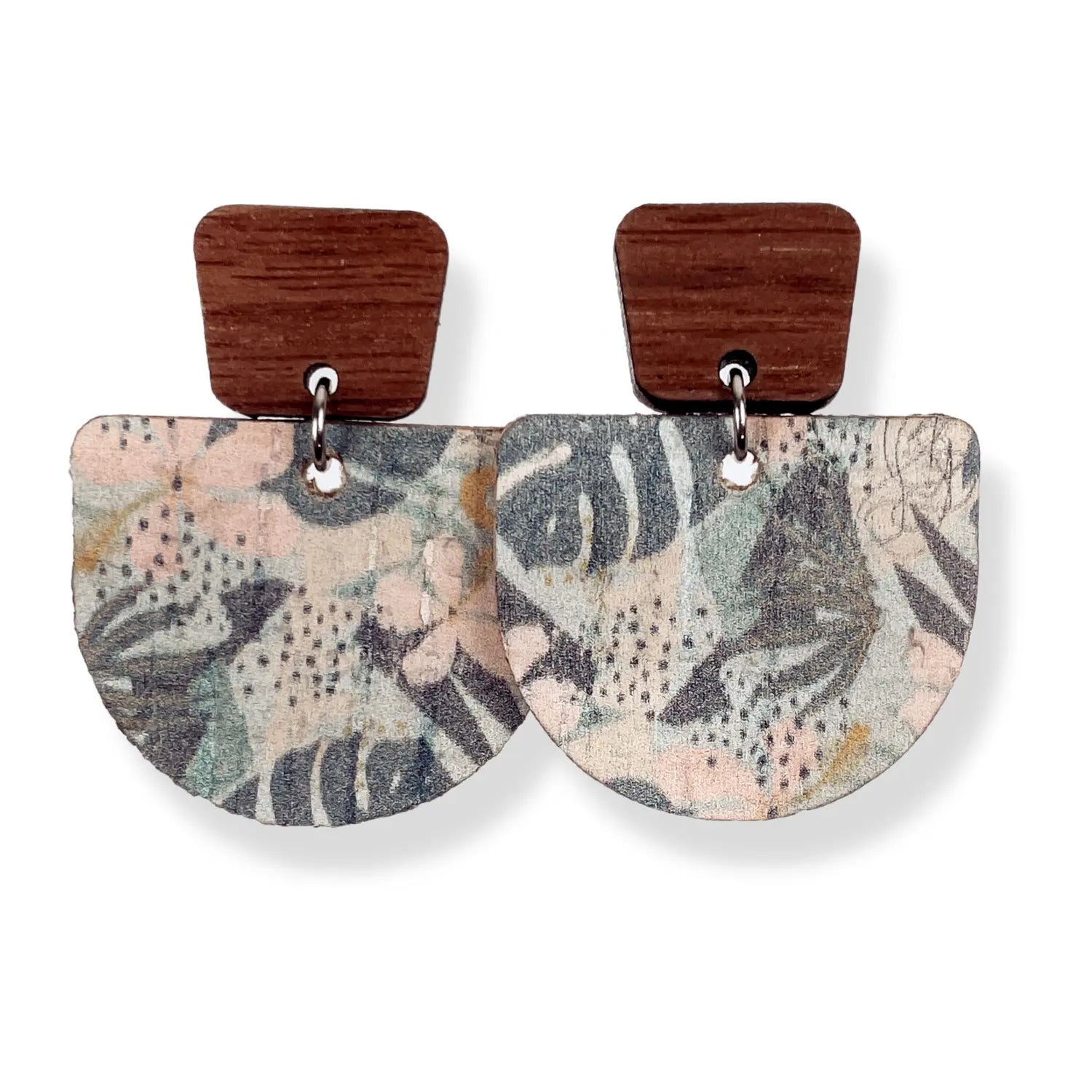 Charlie Walnut Wood and Cork Earrings- Monstera Leaves Creek + Elm