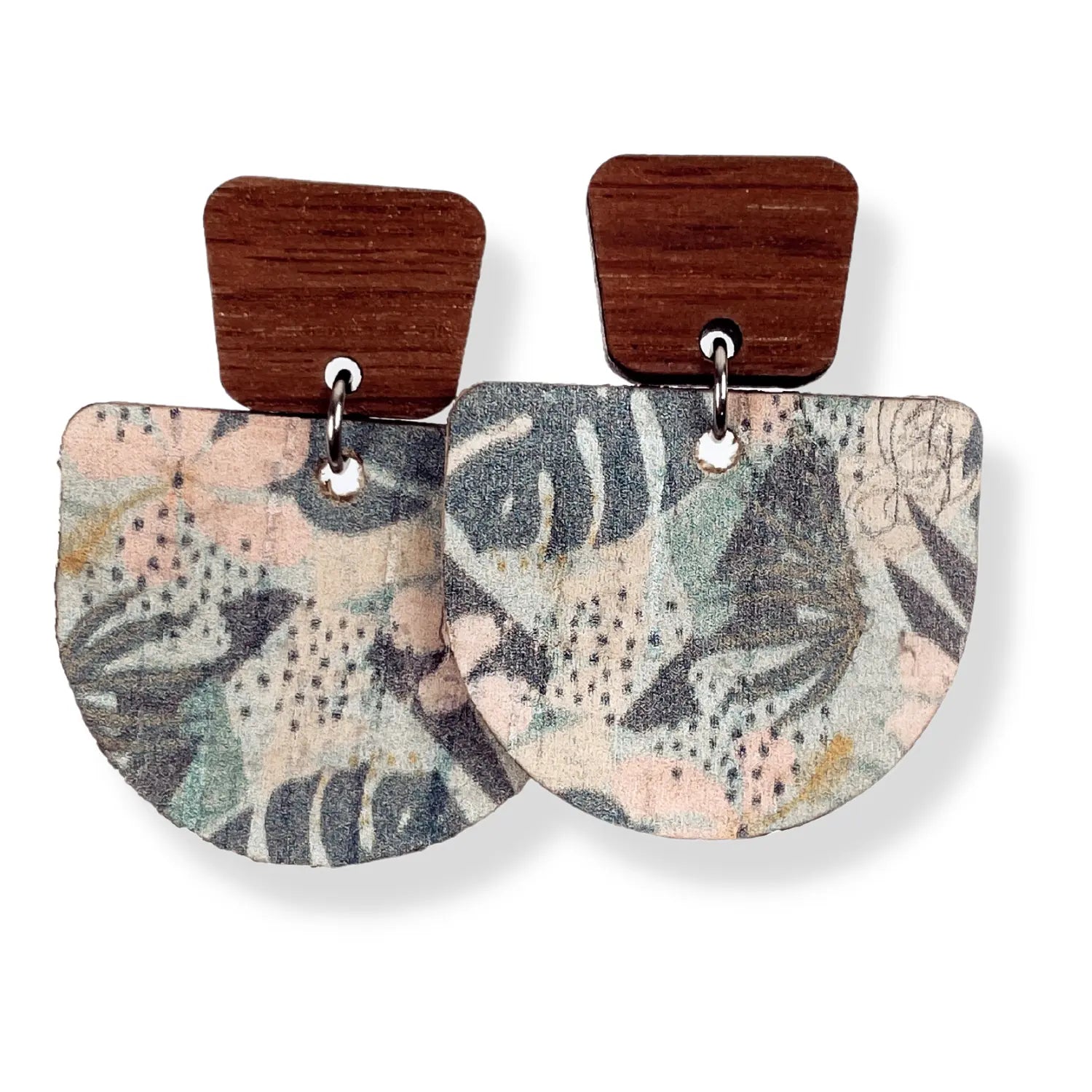 Charlie Walnut Wood and Cork Earrings- Monstera Leaves Creek + Elm
