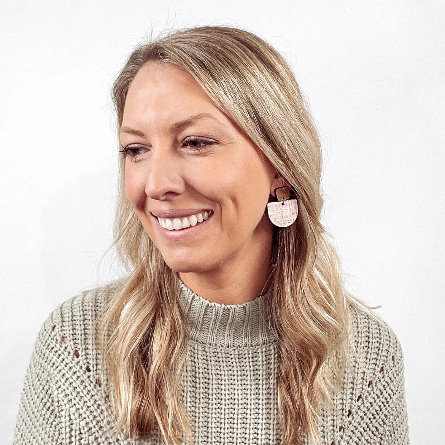 Charlie Walnut Wood and Cork Earrings- Rainbow Pastel