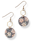 Elizabeth Gold or Silver Hexagon and Cork Earrings- Hibiscus