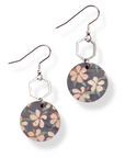 Elizabeth Gold or Silver Hexagon and Cork Earrings- Hibiscus