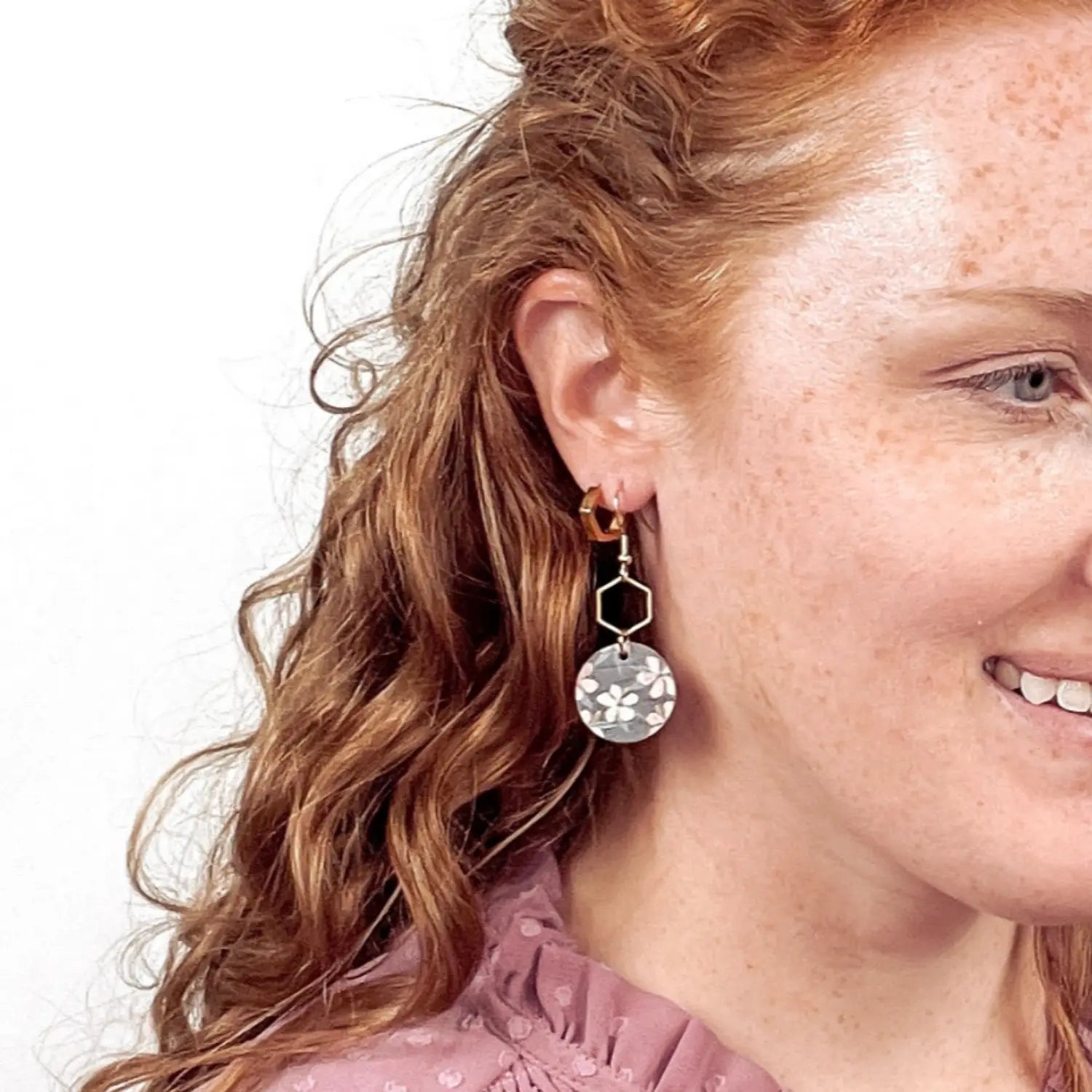 Elizabeth Gold or Silver Hexagon and Cork Earrings- Hibiscus Creek + Elm