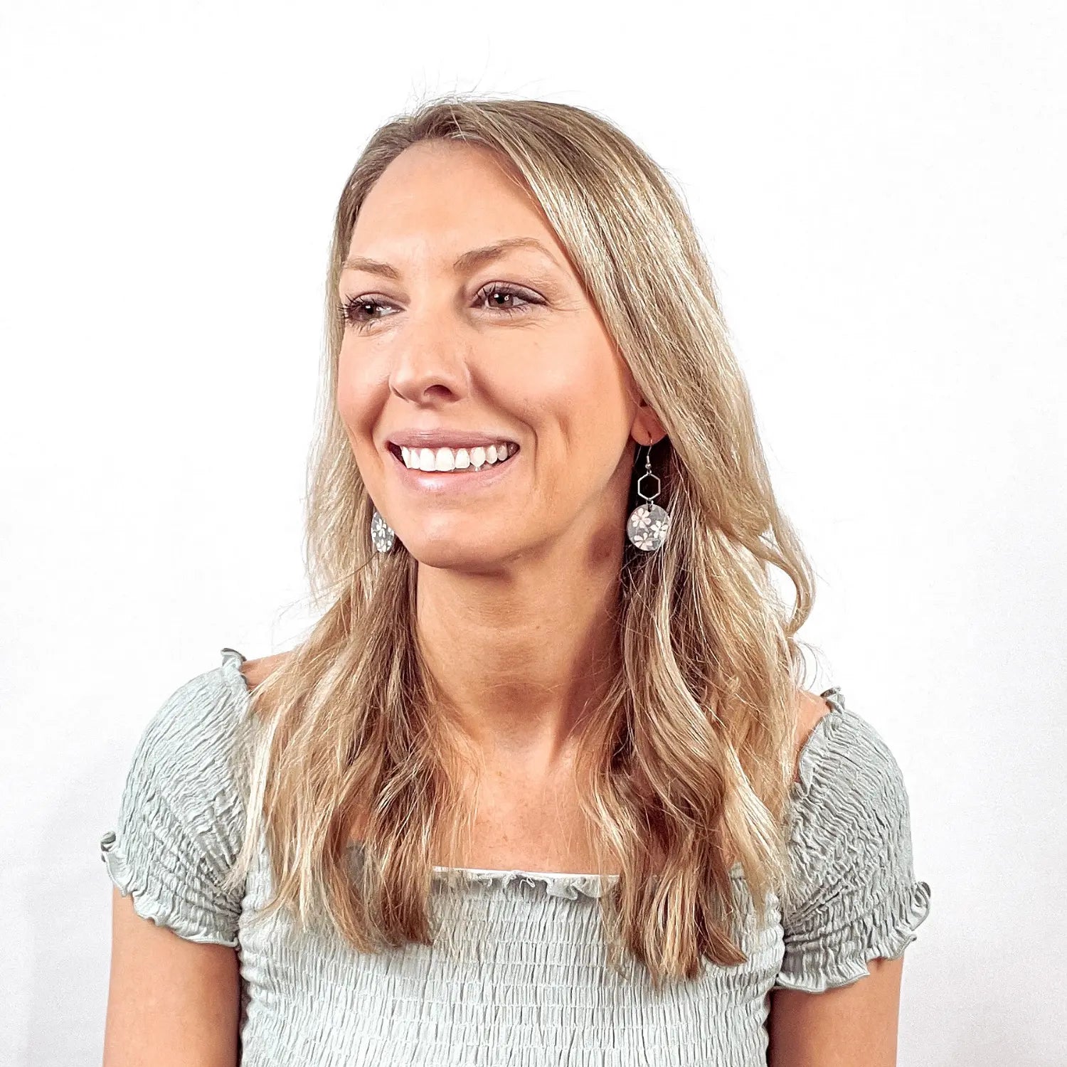 Elizabeth Gold or Silver Hexagon and Cork Earrings- Hibiscus Creek + Elm