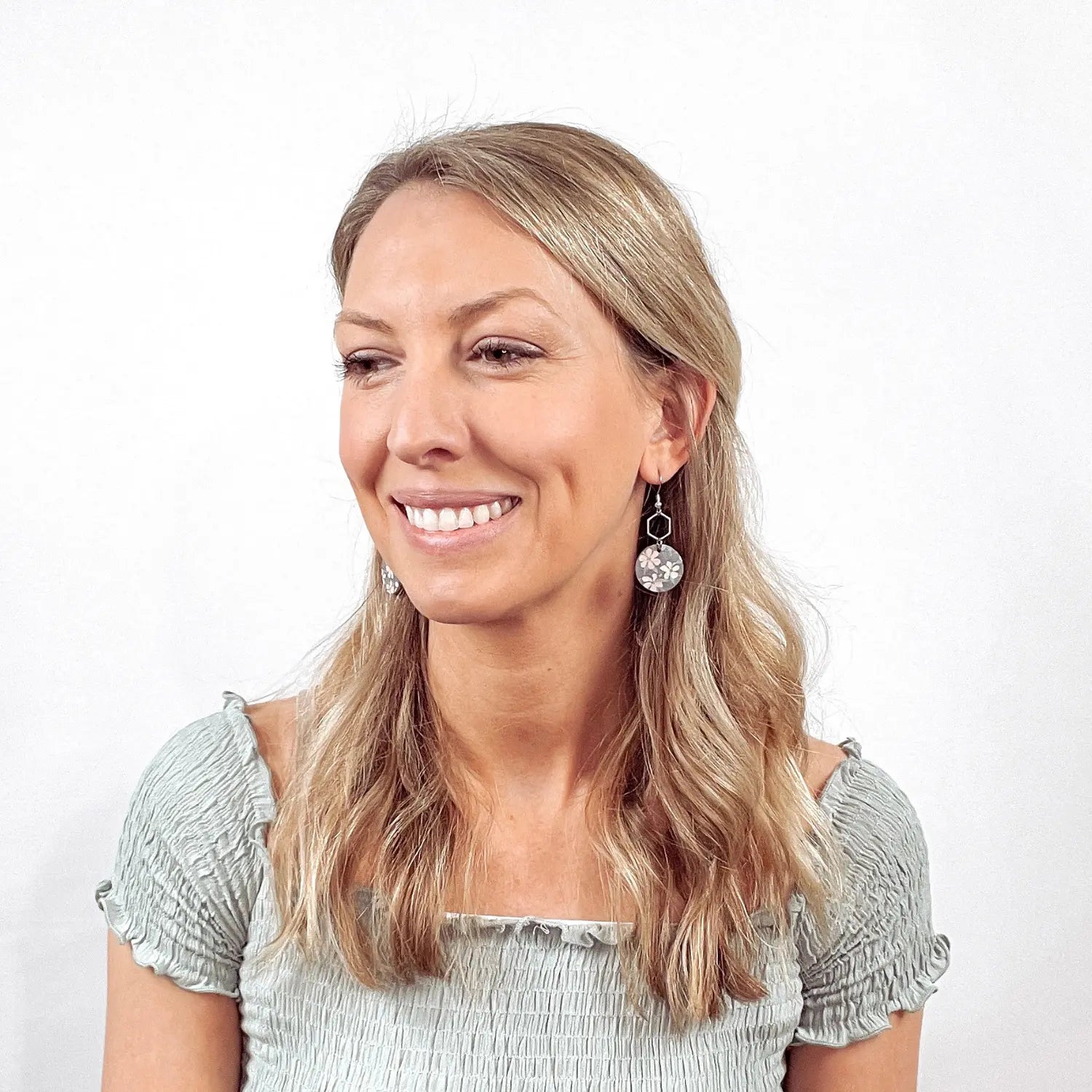 Elizabeth Gold or Silver Hexagon and Cork Earrings- Hibiscus Creek + Elm