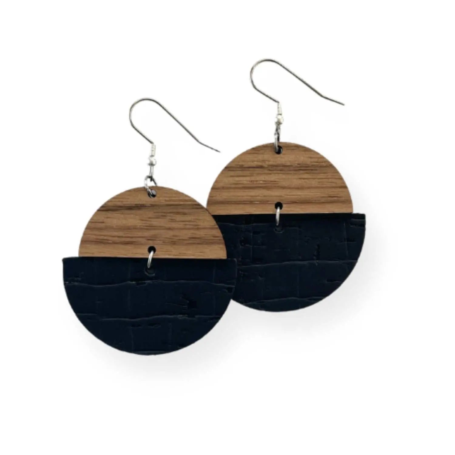 Everly Cork and Wood Handcrafted Round Earrings-Elegant Black