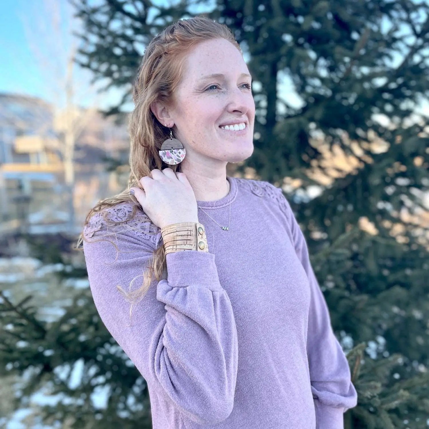 Everly Cork and Wood Handcrafted Round Earrings-Brushed Pastel