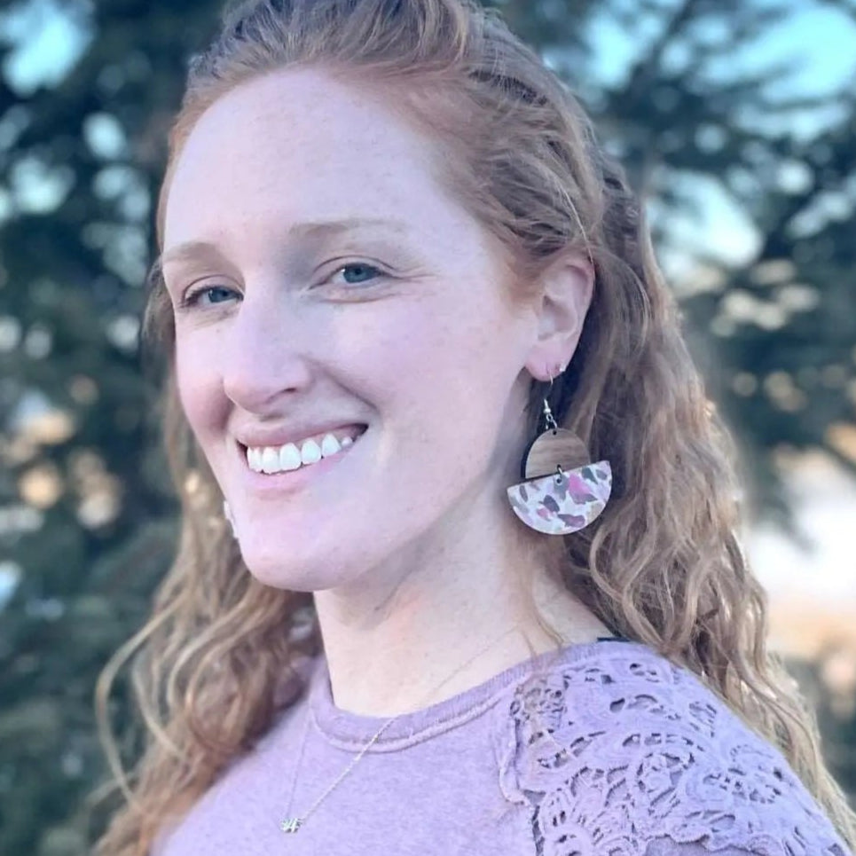 Everly Cork and Wood Handcrafted Round Earrings-Brushed Pastel